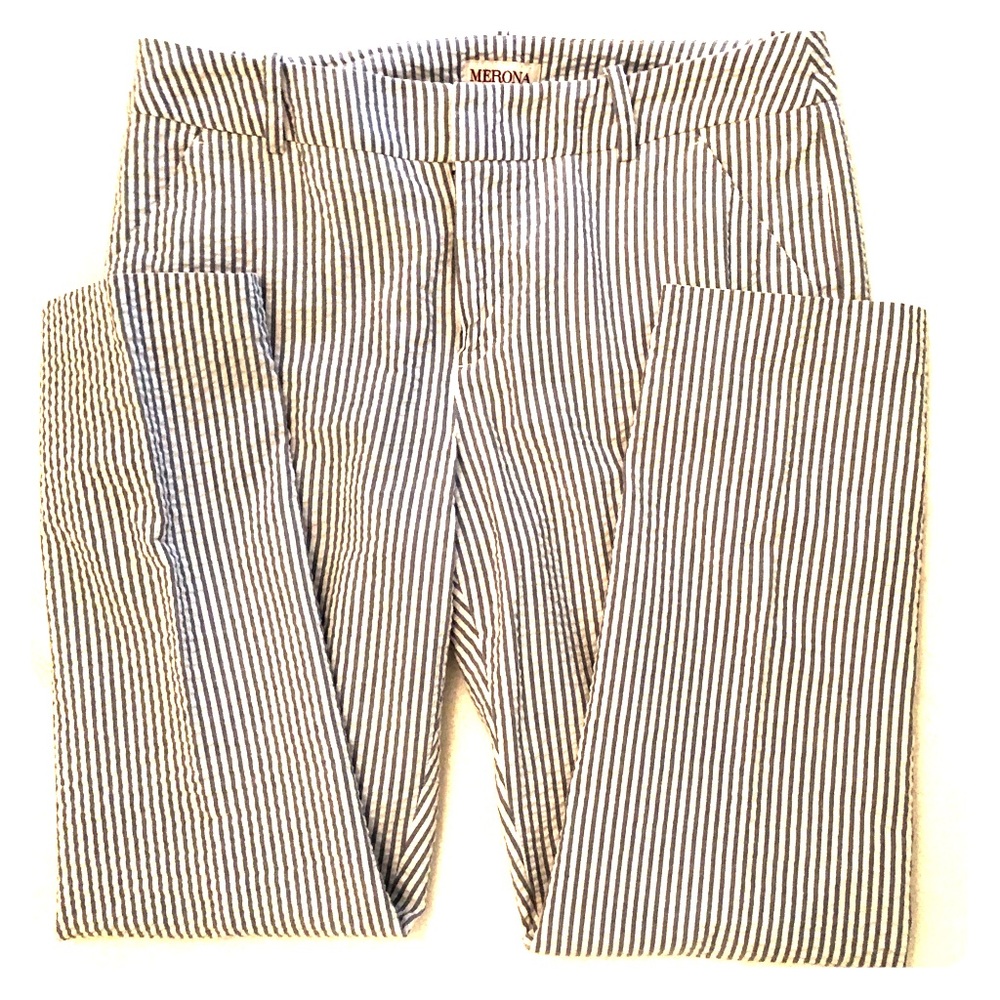 Merona Seersucker Blue and Cream Pants